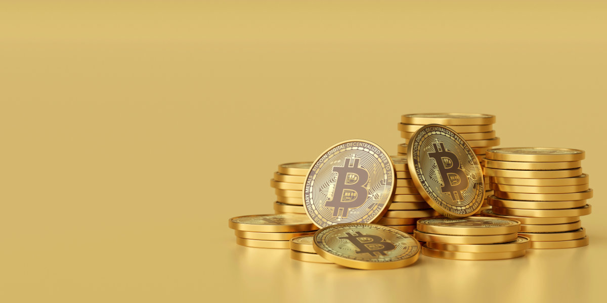 Stack of cryptocurrency bitcoin, 3d illustration